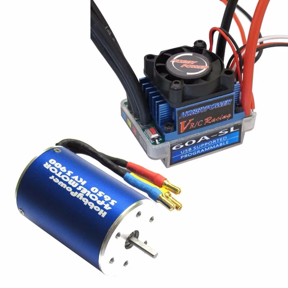 Hobbypower 60a ESC Бесщеточный Скорость контроллер + 3650 3900kv 5200kv 4 полюса Двигатель для 1/10