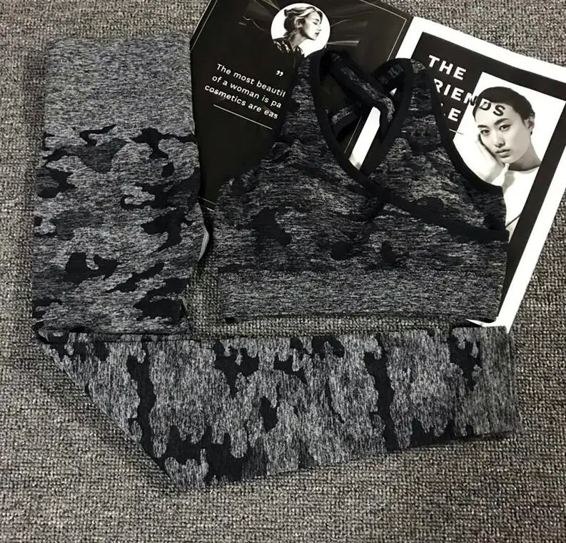 Black Set Комплект из 2 предметов, камуфляжный, камуфляжный, для йоги, спортивная одежда для женщин, для спортзала, фитнеса, одежда для занятий йогой, леггинсы+ спортивный бюстгальтер, спортивный костюм для спортзала, Femme - Цвет: Black Set