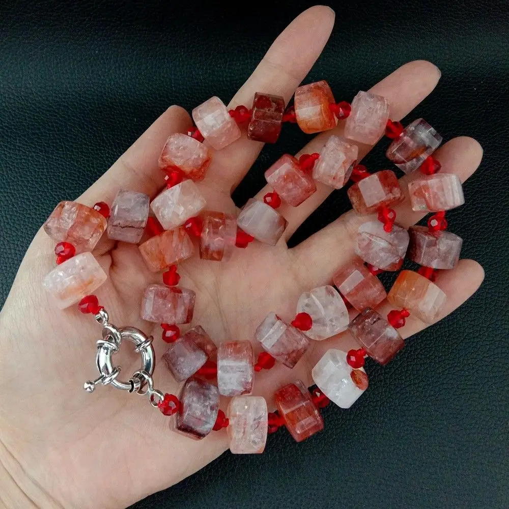

22" Lepidocrocite Quartz Faceted Triangle Rondelle Necklace