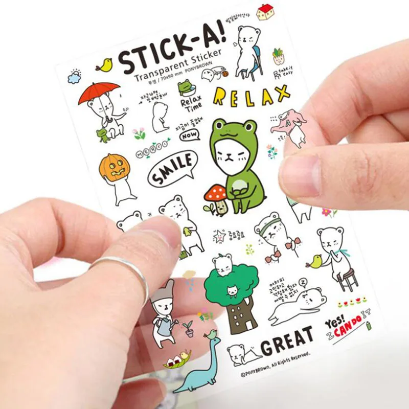

6pc/package, Cute Funny Bearish Pvc Transparent Korean Stickers Children's Decorative Cartoon Handmade Scrapbook Reward Stickers