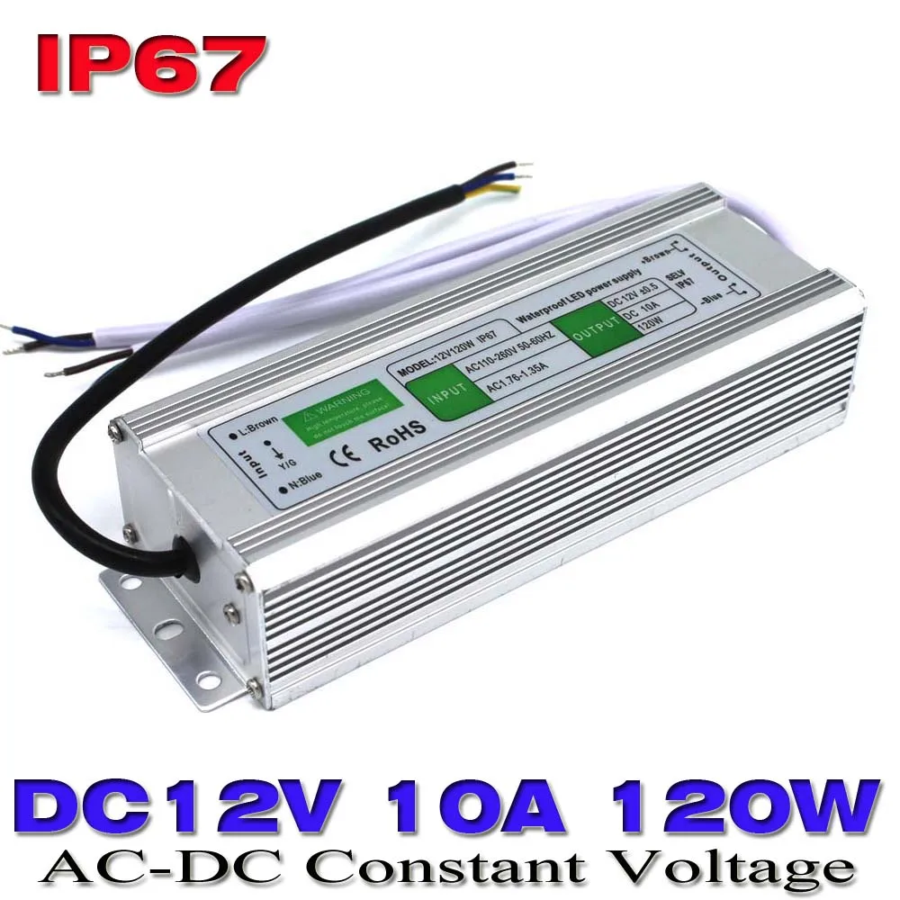 DC12V 10a 120 Вт водонепроницаемый ip67 Светодиодный источник питания от AC100 240V до 12 В