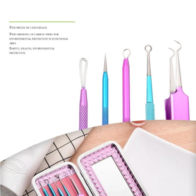 5pcs/Bag Acne Needle Set Pore Spot Cleaner Blackhead&ampBlemish Pimples Removers Blackhead Tweezers Face Skin Care Tools | Красота и