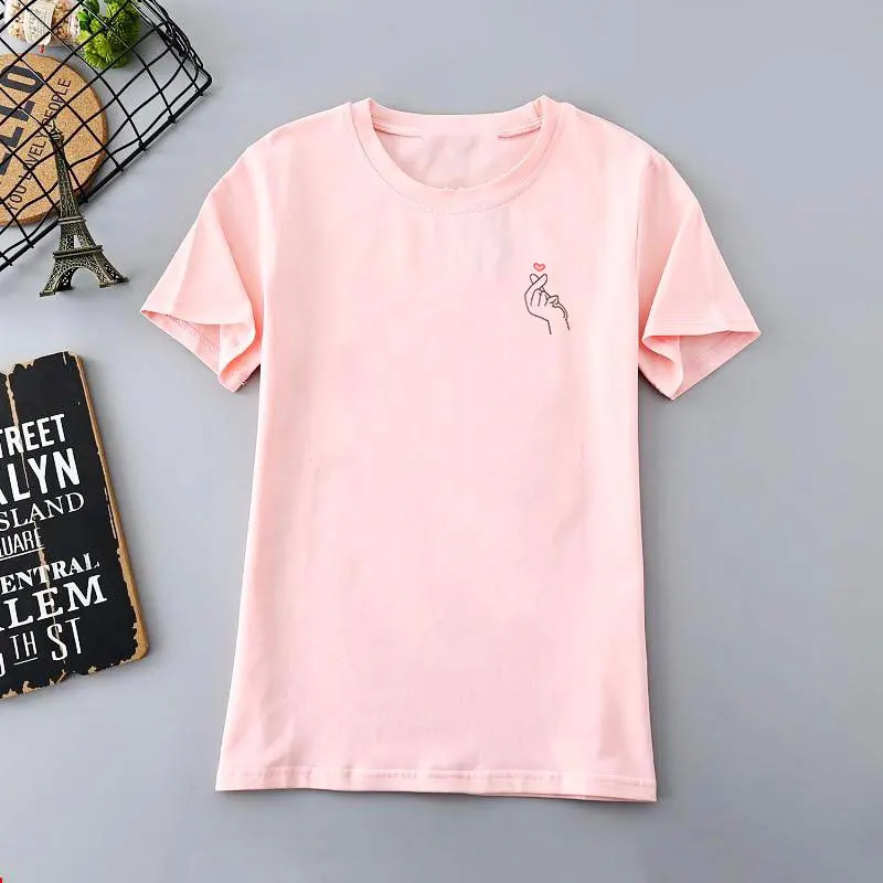 Рубашка женская с коротким рукавом и o-образным вырезом розовая серая летняя 2019 |