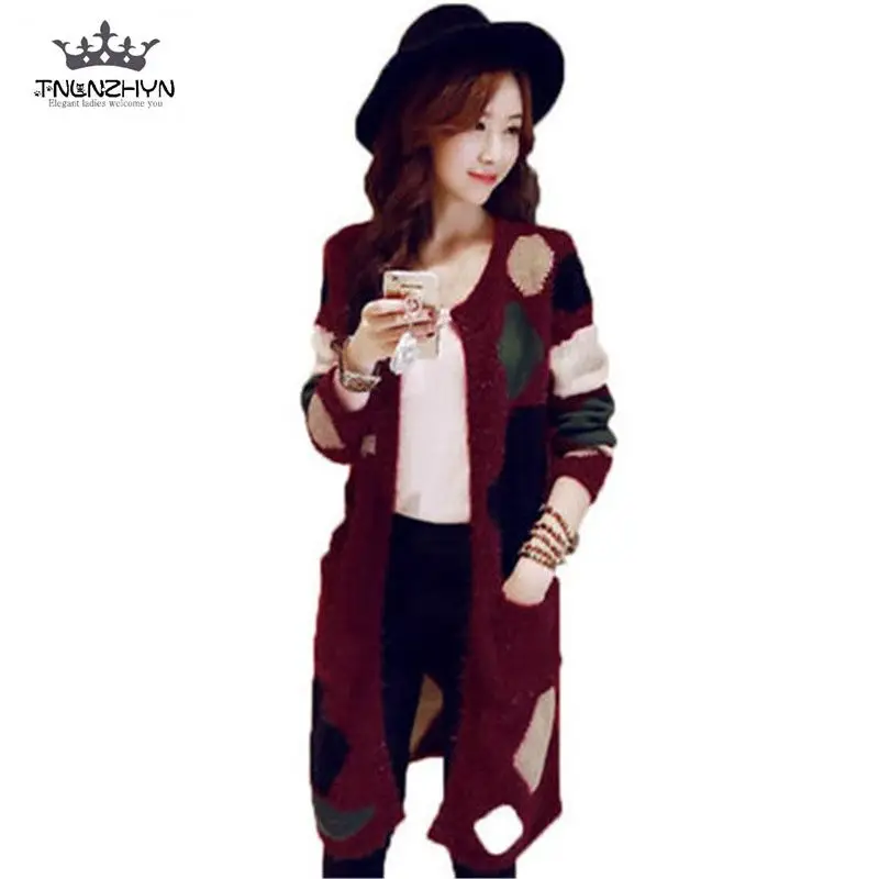 Женский длинный вязаный кардиган повседневный свободный мохеровый свитер