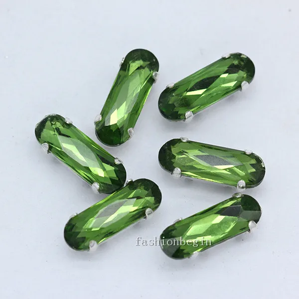 grass green 30p 5x15 мм прямоугольник, Овальный цвет, необычный камень с плоской задней частью, Пришивные хрустальные стразы, драгоценные камни, серебряная пуговица-коготь для платья, свадебное ремесло - Цвет: grass green