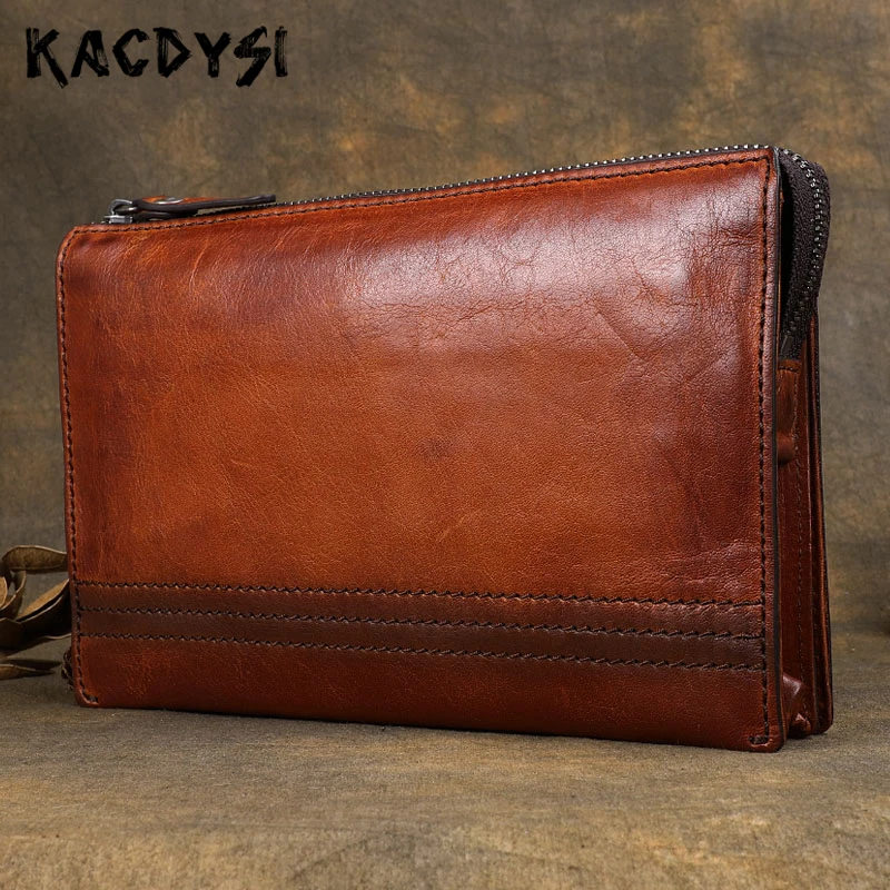 Винтажный Мужской кошелек ручной работы из натуральной кожи вместительный