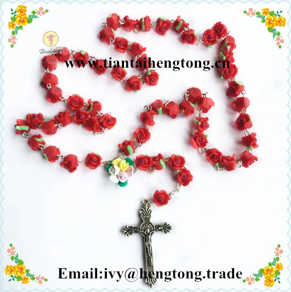 Ожерелье ручной работы из католической полимерной глины красивое красное мягкое