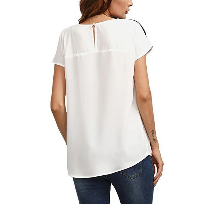 Женская летняя футболка с коротким рукавом повседневная простая и круглым
