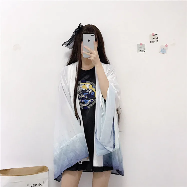 Японское кимоно для женщин кардиган Bushido халат белый черный длинный большой рукав пальто с защитой от солнца пляжная верхняя одежда винтажные повседневные кимоно