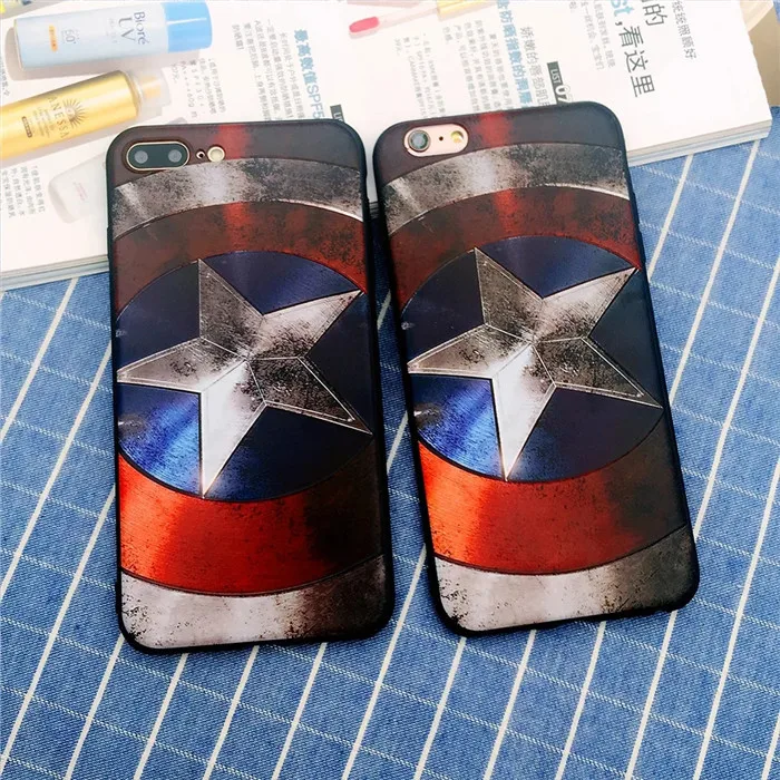 Cute Cartoon Super Captain America Spider Man cases For iphone 7 8 8plus 6 6s 7plus plus Back Cover silicone relief Case |