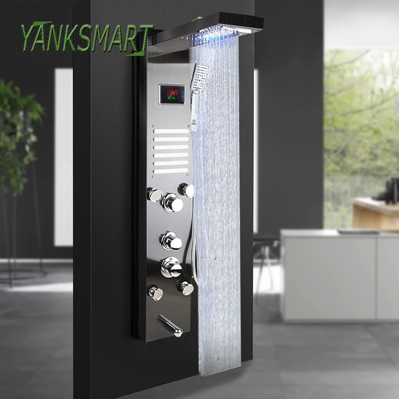YANKSMART никель Матовый Черный Цифровой дисплей душевая панель колонна