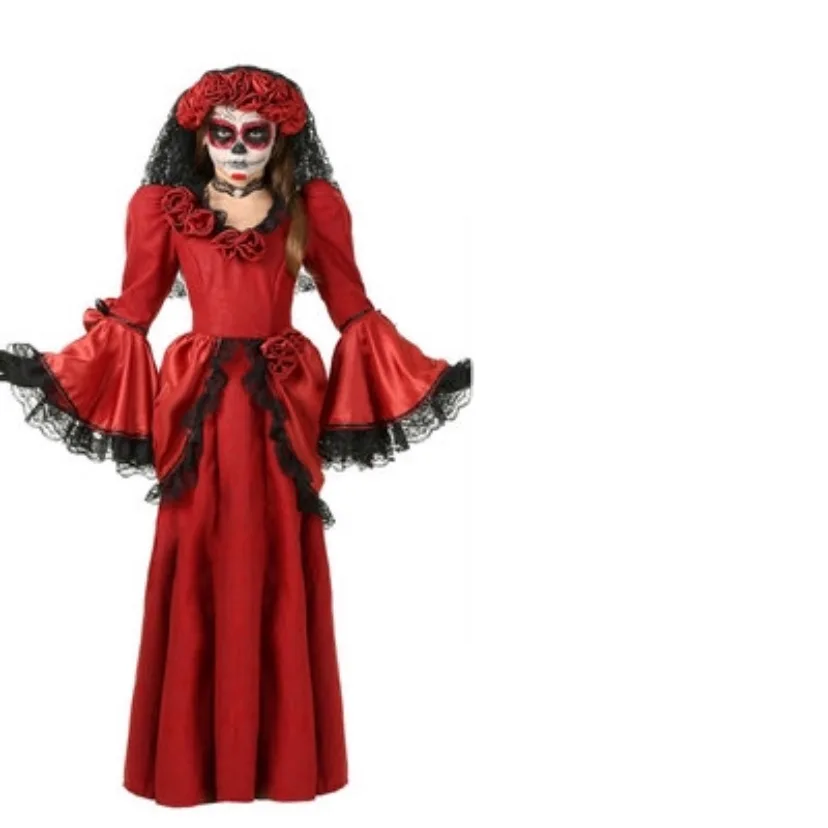 girl costume Adult Women Halloween Day Dead Costume Ladies Bridal Long Sleeves Black Scary Skeleton Skull Joker Cosplay Dress Plus for men - Цвет: girl costume