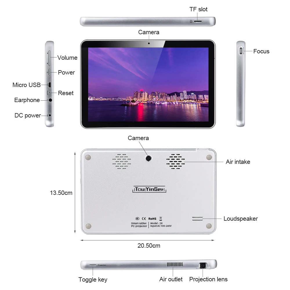 Touyinger S8 DLP Tablet PC проектор Android Wi Fi Bluetooth Портативный Smart Proyector Батарея Touch Pad Главная