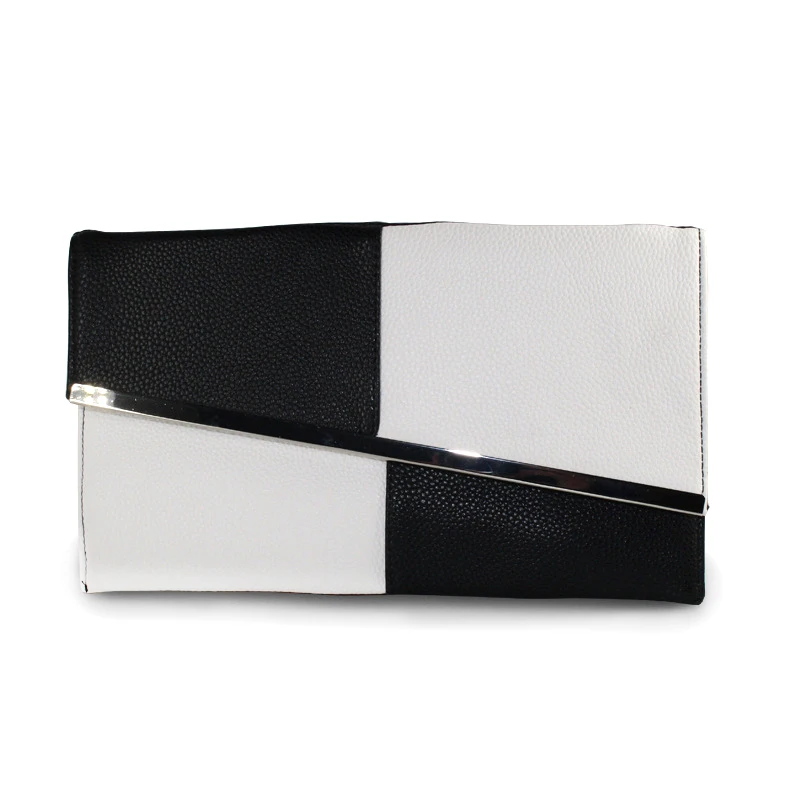 Модный кожаный повседневный клатч летние женские клатчи на цепочке черно белая