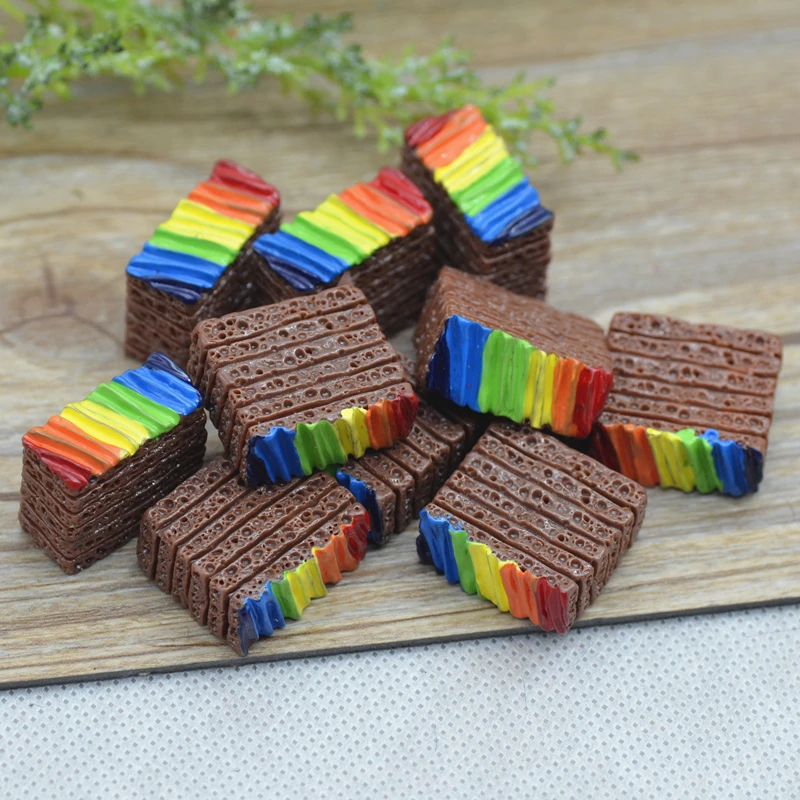 

19X17X9mm 10pcs Rainbow Resin Chocolate Cake Miniatures,Resin Desserts Miniatures,Decotation Miniatures