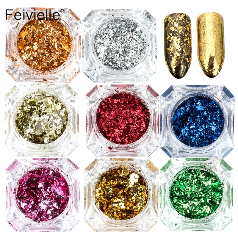 Feivielle, новинка, для возраста от 9 Цвета хлопья гвоздь Алюминий блестки 0,2g шикарная блестящая Блестки для ногтей Пудра пайетками художественного оформления ногтей