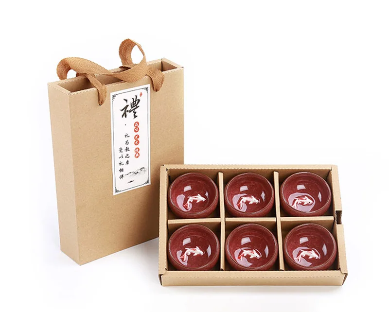 Подарочный пакет 6 шт 3D золотая рыбка Китай чайный набор, чайный набор кунг-фу кракелюрная глазурь дорожная чайная чаша китайские чайные чашки наборы