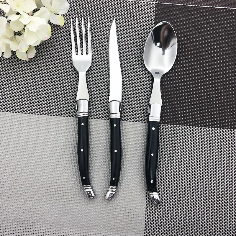 

Столовая посуда из нержавеющей стали 3 шт./компл. Laguiole столовая Посуда Ножи для стейка вилки ложка Набор Кухонные столовые приборы с деревян...