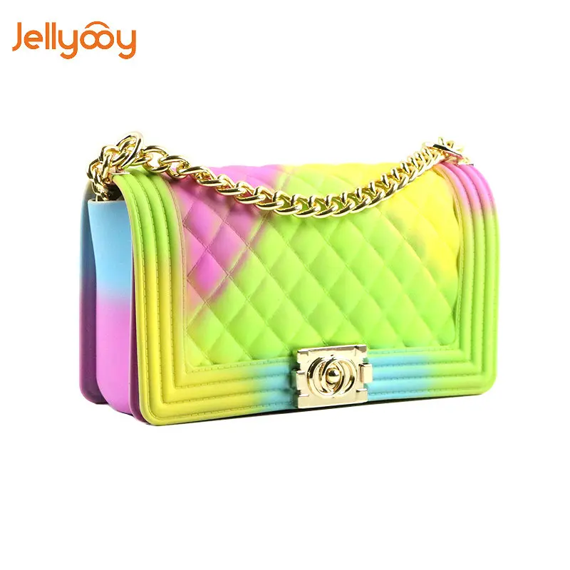 Jellyooy Beachkins новая мода девушка сумка ПВХ шик красочные матовые желе цепи сумки