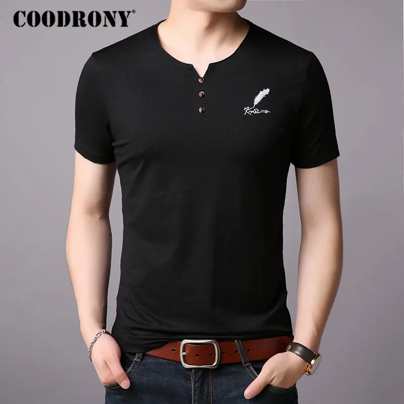 COODRONY, хлопковая футболка, мужская, короткий рукав, футболка, мужская, весна-лето, уличная одежда, повседневная, на пуговицах, с воротником, футболка, Homme S95007
