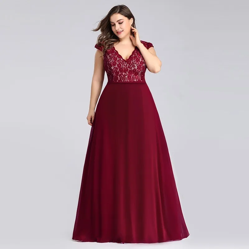 Ever Pretty платье для выпускного вечера Черное кружево Vestido De Formatura Longo элегантное ТРАПЕЦИЕВИДНОЕ ПЛАТЬЕ С v-образным вырезом и коротким рукавом длинное вечернее платье - Цвет: Burgundy