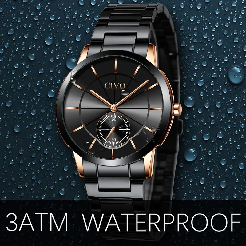 Reloj CIVO quartz watches mens fashion sport dial waterproof wirst watches top brand luxury steel strap man watches montre homme