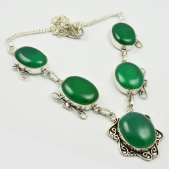 

Green Onyx Necklace Silver Overlay over Copper, 49.5 cm, N2351