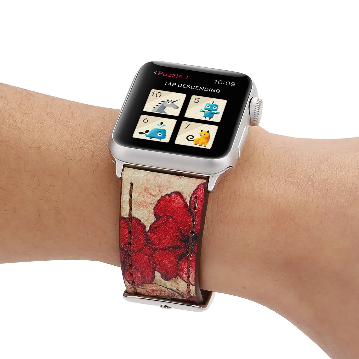 Кожаный ремешок с цветочным принтом для Apple Watch 42/44 мм 38/40 серия 1 2 3 4 ретро браслет