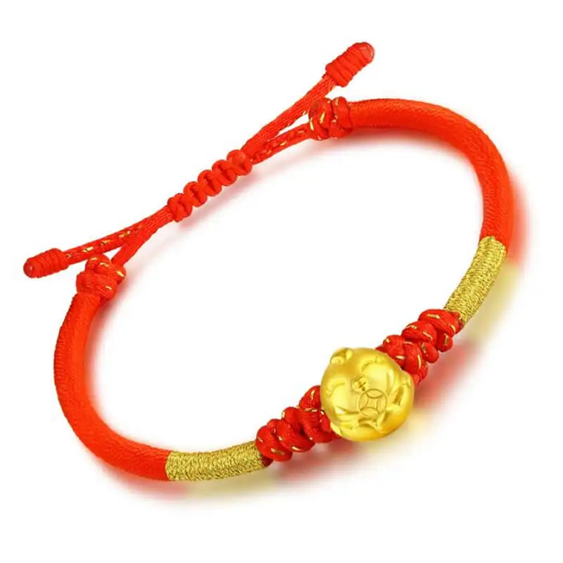 Новый 3D желтый золотой Зодиак куриный Браслет красная плетеная веревка чистое