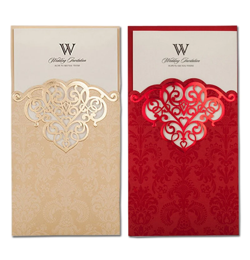 

100X Screen Printing & Bronzing Gold Laser Cut Wedding Invitations, Baby Shower Party Birthday Invitation Marriage with Envelope