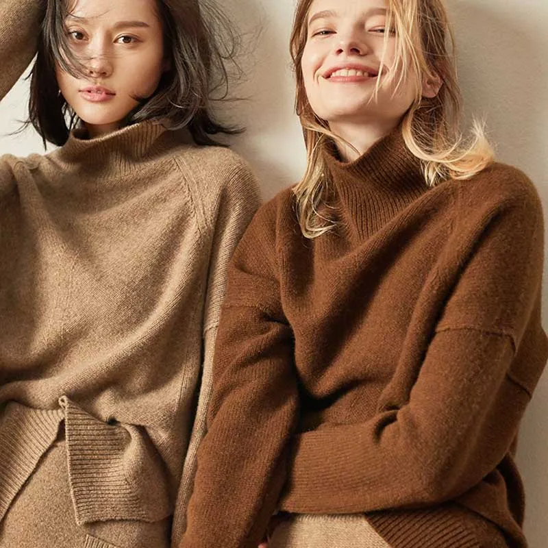 Свитер женский кашемировый с высоким воротником и длинным рукавом Осень-зима |