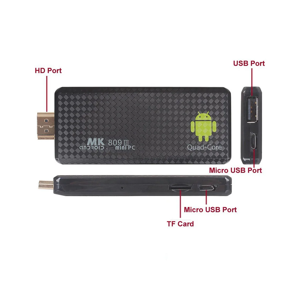 100% MK809III мини ТВ палка Android 4 PC четырехъядерный RK3188T 2G/8G Wifi Медиаплеер Bluetooth XBMC DLAN