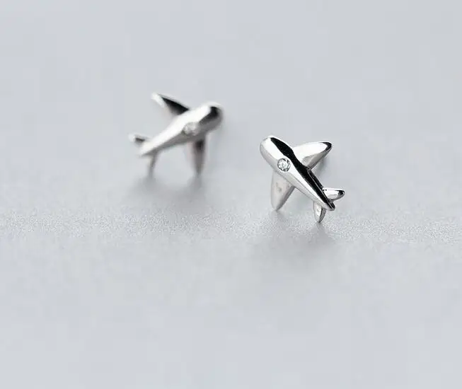 

Real. 925 Sterling Silver Jewelry Aircraft Airplane Plane Stud Earrings WOmen's with clear CZ Handmade jewelry GTLE1148