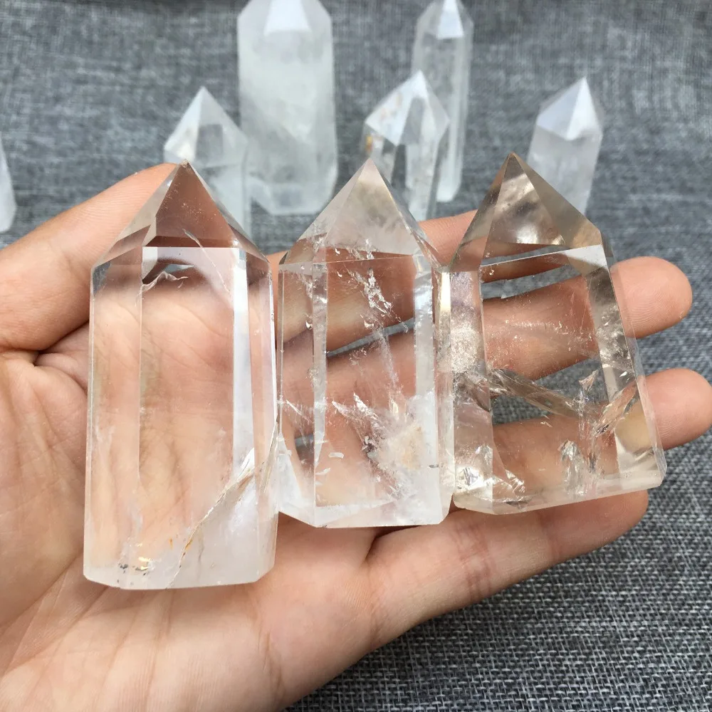 

natural clear quartz obelisk crystal wand point rieki healing 3pcs
