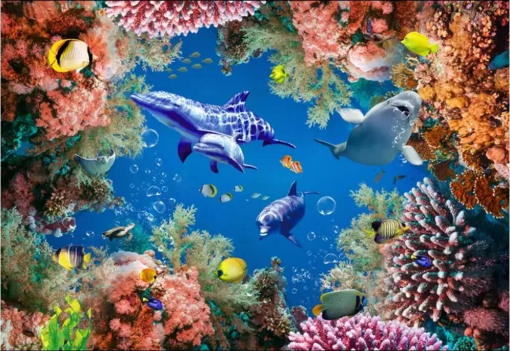 Пользовательские фото 3d потолочные фрески обои морской мир Кит Рыба коралл Декор