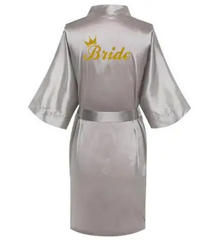gray Bride Атласный Женский шелковый халат свадебное кимоно для невесты халат Brida - Color: gray Bride