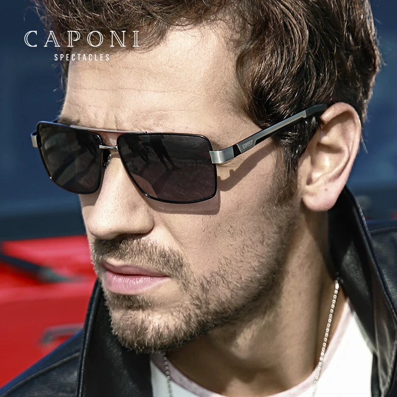Бренд CAPONI, солнцезащитные очки, поляризационные, для мужчин, день, для вождения, квадратные солнцезащитные очки, классические, металлические, анти-отражение, оттенки для мужчин, UV400 CP031