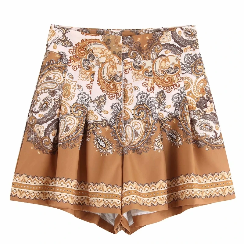 2019 Женские винтажные шорты с цветочным принтом плиссированные Бермуды женские