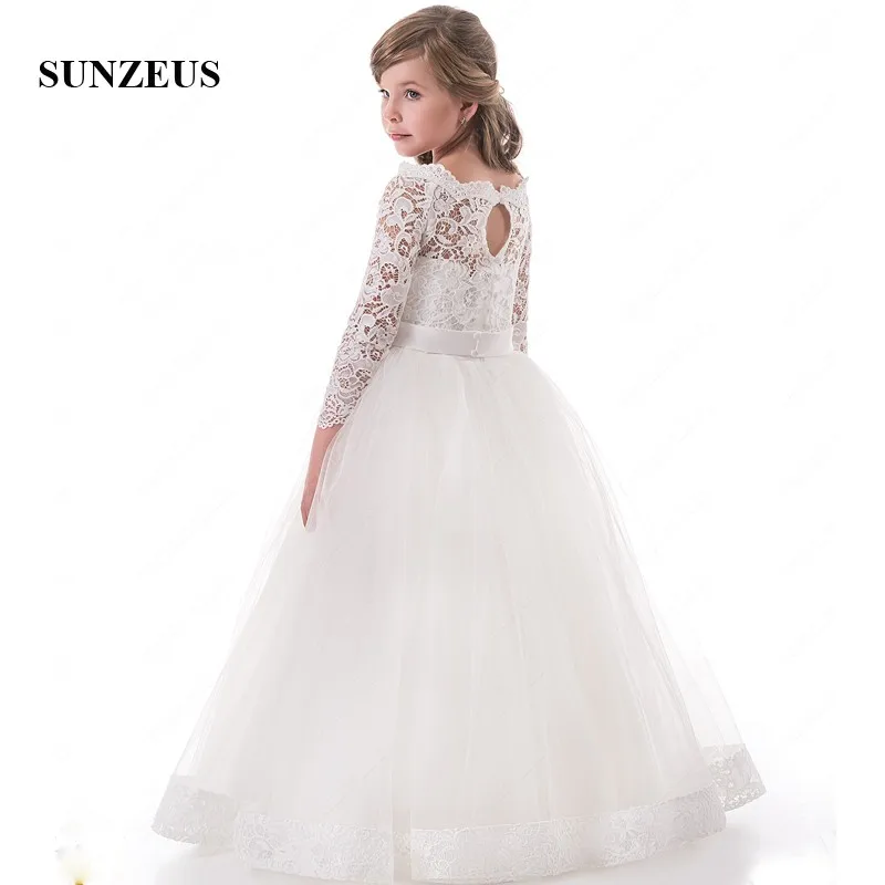 Long Sleeve Lace Flower Girl Dresses for Weddings A-Line Scoop Formal Tulle Holy Communion vestidos flores S1501 | Свадьбы и