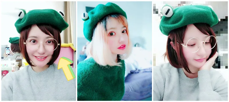 

Original Autumn And Winter New Pattern Manual Wool Blanketry Lovely Funny Frog Beret Break Up Gift Send One Top Green Hat