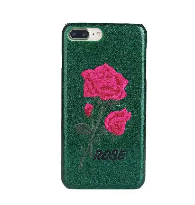 FULAIKATE Embroidery Rose Case for iPhone 7 Glitter Flower Hard Back Cover iPhone7 4.7&quot Phone Protective Funda Cases |