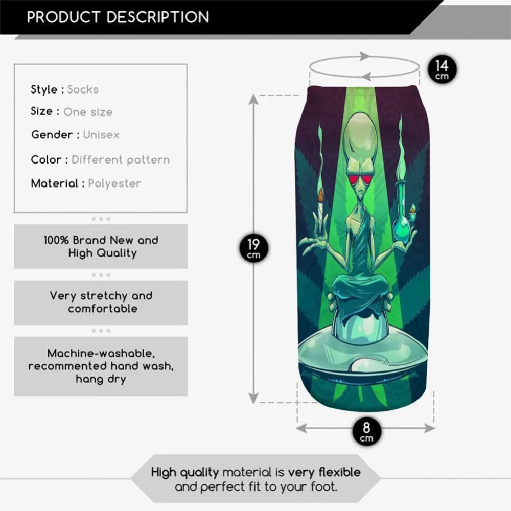 Инопланетянин буддийский Тип печати 3D носки мужские и женские подростковые