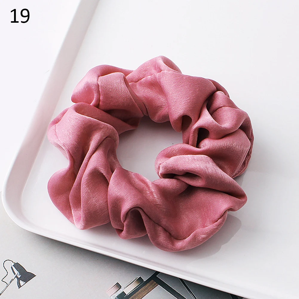 19 1PC Silky Satin Solid Hair Scrunchies Women Elastic Hair Bands Ponytail Holder Hair Accessories Rope Ties For Girls Headwear - Цвет: 19