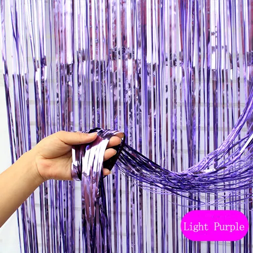 Light Purple 1x2 м розовое золото металлик Фольга занавес бахрома мишура гирлянды свадебный фон реквизит для фотосессии День Рождения украшения стены - Цвет: Light Purple