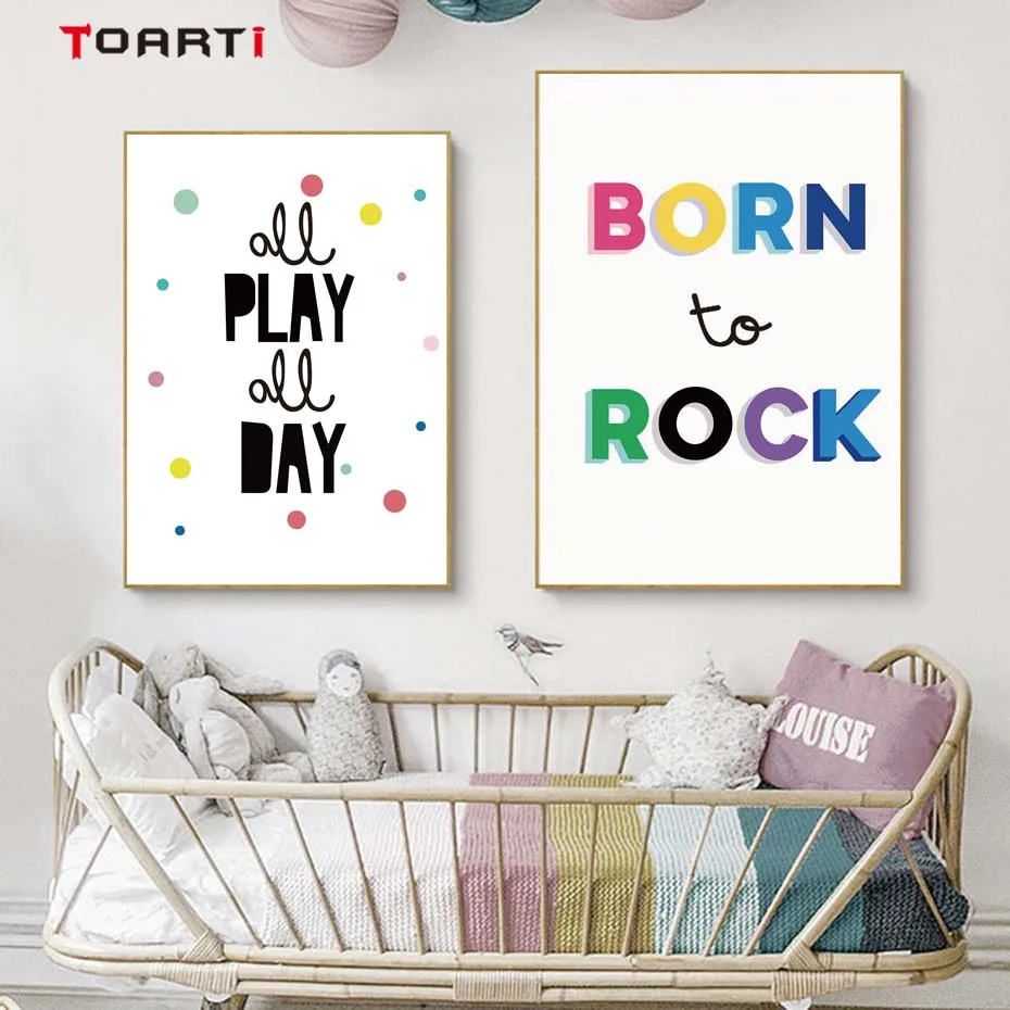 Born to rock цветные цитаты для детей спальня живопись на холсте мультфильмы