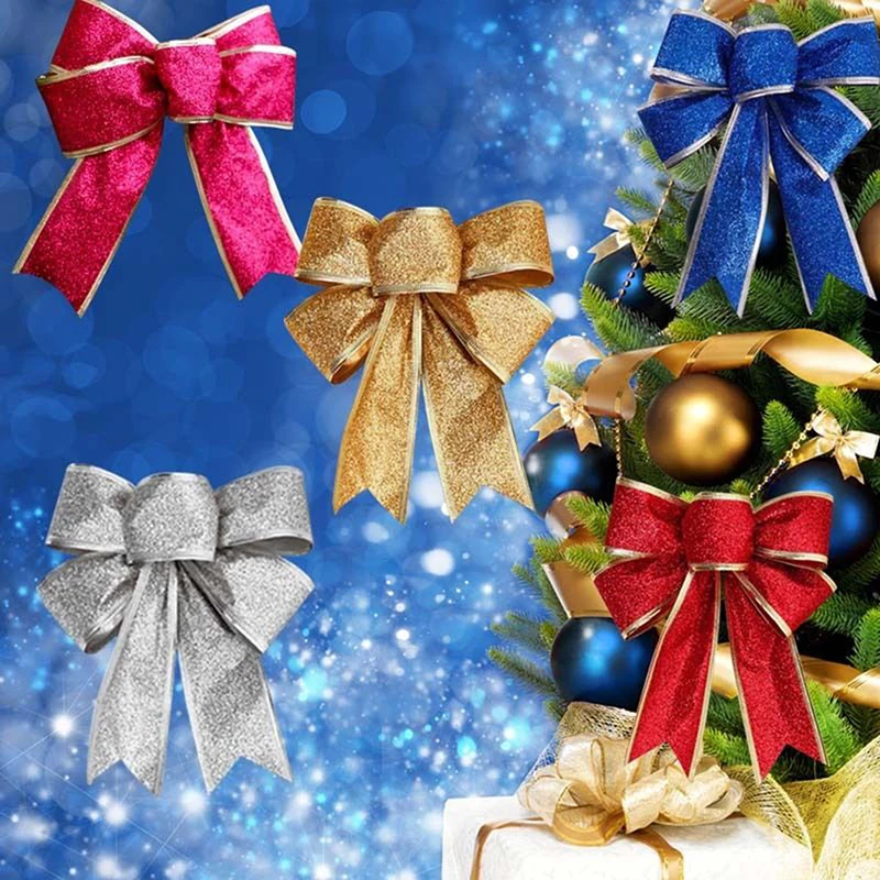 12pcs Pretty Bow Xmas Ornament Christmas Tree Decoration Festival Party Home Bowknots Baubles New Year Decor | Дом и сад