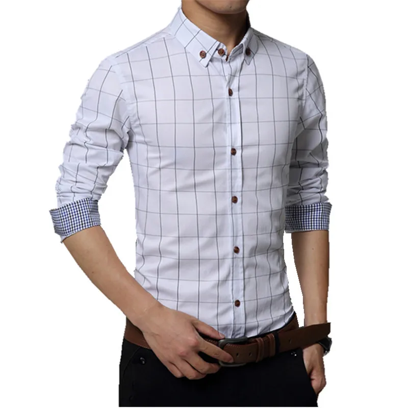 Мужская хлопковая рубашка в шотландскую клетку с длинным рукавом|camisa for men|cotton dress