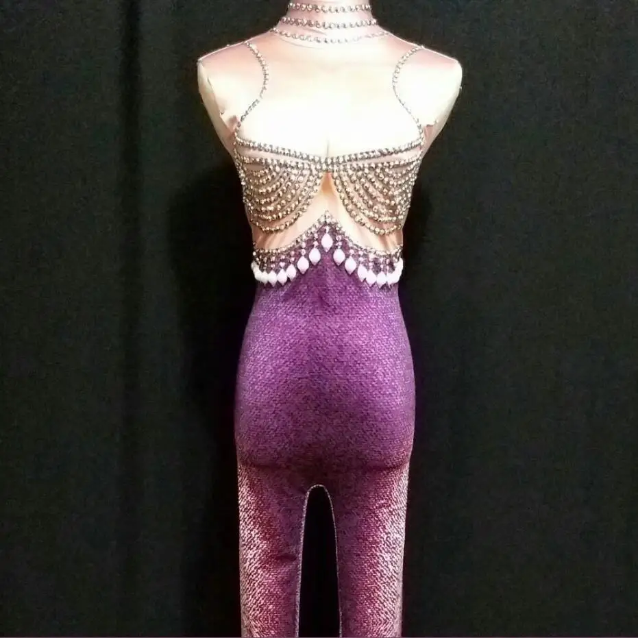 Цветной Фиолетовый спандекс комбинезон куртка Легинсы со стразами 2 предмета