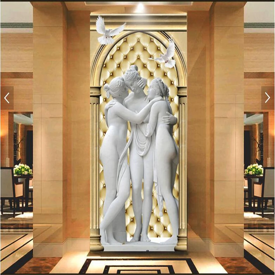 beibehang Custom photo mural 3d wallpaper stereo European Roman column soft package girl sculpture mystery background wall paper |