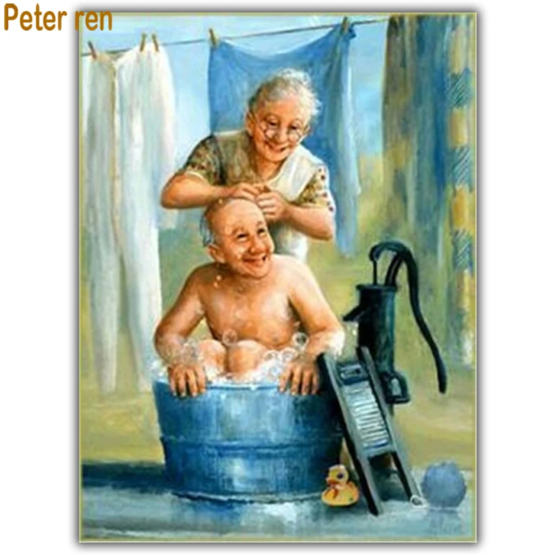 

3D Diamond painting portrait cross stitch Home Decor 5d Square\Round diamond mosaic Full Diamond embroidery "Bathing old couple"